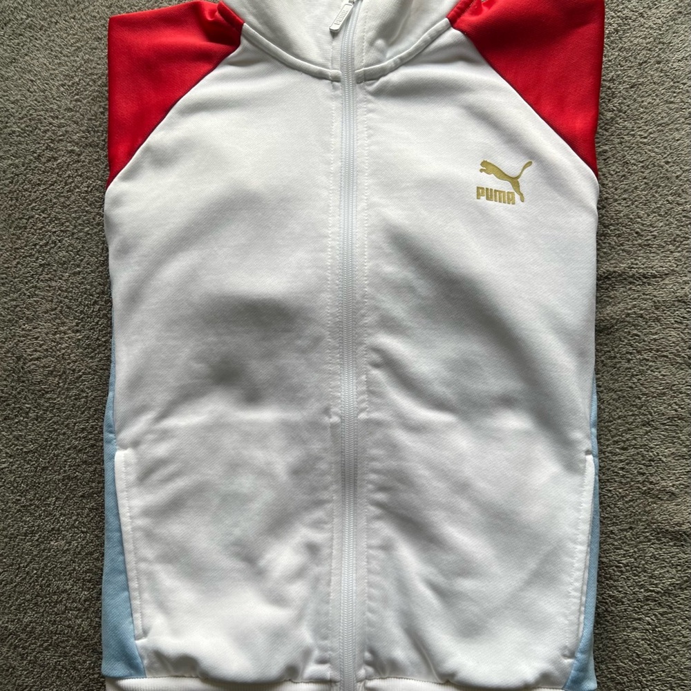 Puma White and Red Zip-Up Hoodie
